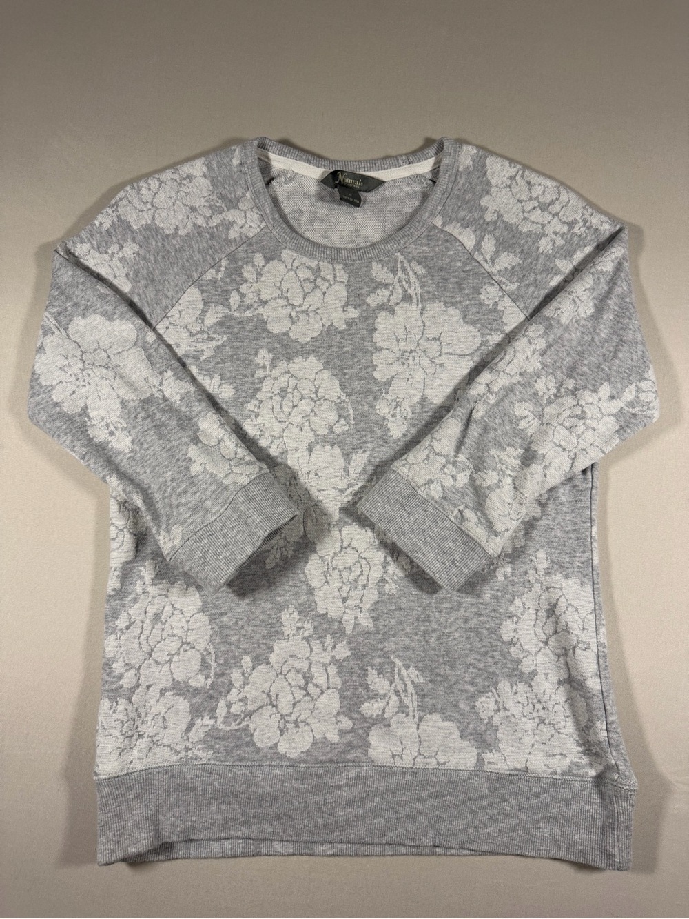 Natural Reflections Gray and White Floral Crewneck Sweater